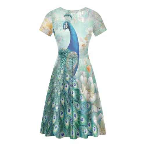 Image of HUGS IDEA Womens Puffy Swing Midi Dress Round Neck Short Sleeve Party A-Line Dresses