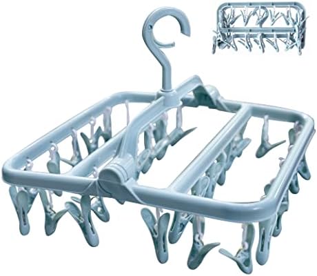 LIVXURY 32 Peg Foldable Drying Rack, Windproof, Drying rack, Laundry rack, Clothes drying rack, Clothes dryer, Sock dryer, Dryer rack, Sock Underwear hanger, Clothes pegs, Laundry airer (Blue)