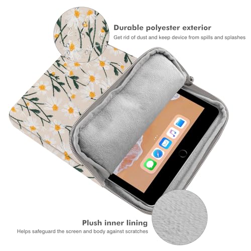 Image of MoKo 9-11 Inch Tablet Sleeve Bag Carrying Case Fits New 11inch iPad Air M4, iPad A16 2025, iPad Pro 11 M4, Air 5 /4 /3, iPad 10 /9 /8th Gen, Tab S8 /S9 11 inch, Tablet Carrying Case, White Daisy