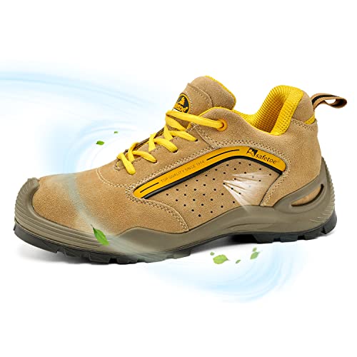 SAFEYEAR Arbeitsschuhe Herren & Damen Leichte, 7296YN Sicherheitsschuhe Herren & Damen, Wasserdichtes & Atmungsaktiv Leder, Bequeme Einlegesohlen, S1P ESD Stahlzehe & Stahlplatte