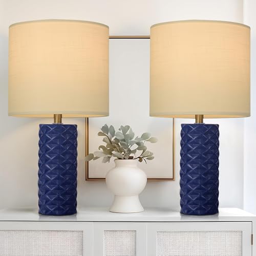 Navy Blue Ceramic Table Lamp Set 2-Pack