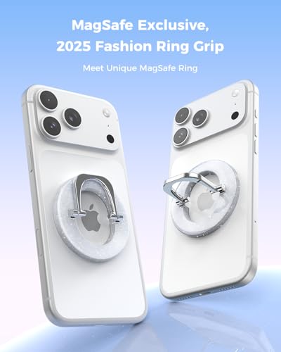 Image of SUPERONE for MagSafe Phone Grip, Adjustable Magnetic Phone Ring Holder Removable Finger Phone Ring Kickstand Compatible with MagSafe Accessories Only for iPhone 16 & 15 & 14 & 13 & 12 (Glitter Silver)