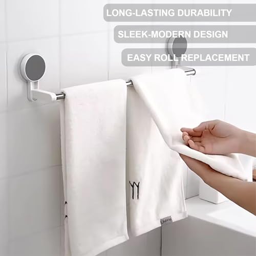 Image of JIALTO Stainless Steel Wall Mounted Self Adhesive Magic Sticker Towel Napkin Holder Bar for Towel Rod /Bathroom Hangers for Clothes & Cloth Hanger Stand & 2 Hook (White&Grey, 1 Pipe Towel BAR)