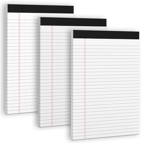 3 Pack White Legal Pads 8.5 x 11 Note Pads, Wide Ruled Notepads, Micro Perforated Lined Note Writing...