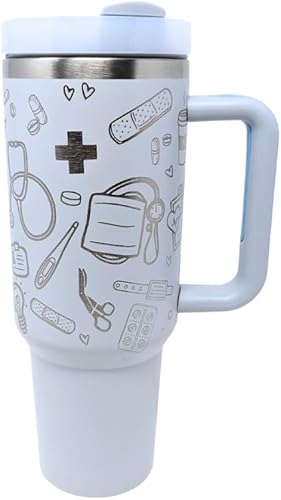 Miniatura 3 de Vaso de acero inoxidable de doble pared de 40 onzas, con tapa y popote (niebla, cuidado de la salud)