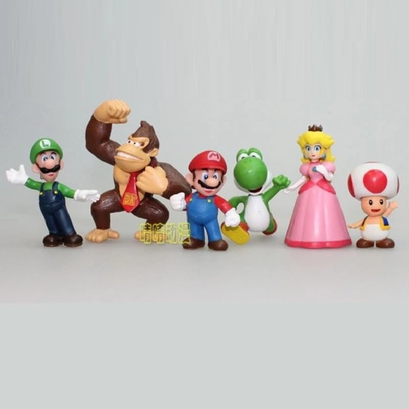 Image of Mini Action Figures, Multiple Character Collectible Set, Car Dashboard, Decoration and Cake Topper Toys for Fans 5-15 cm (6 Pcs Mario Childhood Game PlaySet)