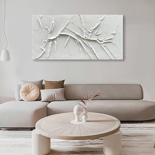 Nankai Hand-Painted Thick Texture White Minimalist Oil Painting 24X48 Inches Contemporary Abstract Art Oil Painting, Home, Office Wall Decoration Art thumb #6