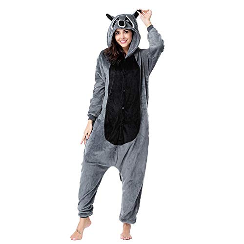 BANGHA GrenouillèRe Adulte Pajamaanimal Oneesies pour Adultes Costume de Costume de Cosplay de Dessin animé One-Pijamas Combinaison Pyjama Adulte (Color : Raccoon Onesie, Size : L) Cover
