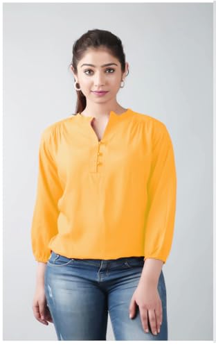 Image of Himanshi Enterprises Women's 3 /4 Sleeves Mandarin Nack Rayon Casual Solid Short Kurti