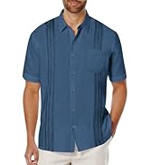 COOFANDY Mens Cuban Guayabera Shirt Short Sleeve Linen Button Down Shirts Casual Summer Beach Tops