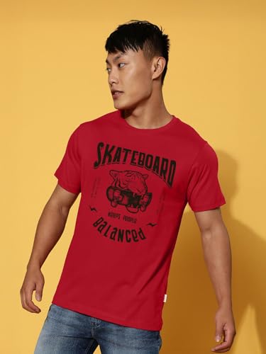 Image of Veirdo Regular Fit Half Sleeves Round Neck Typographic Printed Pure Cotton T-Shirt for Men (Available Colors: Black, Navy, Swan White, & White) (Sizes: S to 2XL)