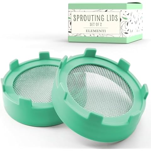 Elementi Sprouting Lids for Wide Mouth Mason Jars (Set of 2), Sprouting Jar Kit for Organic Sprouts, Alfalfa & Mung Bean Sprouts Grow Kit, 316 Stainless Steel Mesh Screen Strainer Lid (Mint Green) Cover
