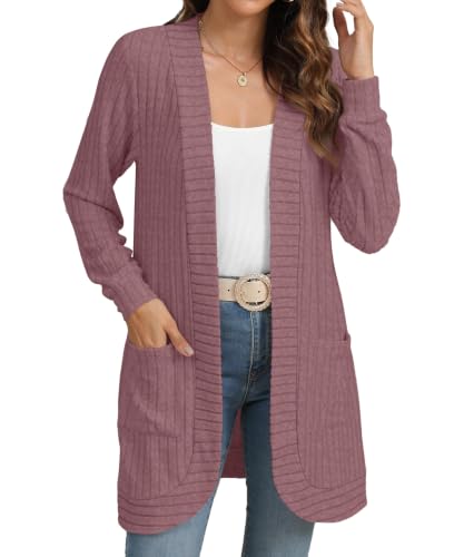 Image of YSYOKOW Cardigan Sweaters for Women Long Sleeve Open Front with Pockets | Long Cardigans for Women Lightweight Soft Casual Dressy Loose Fit Cardigan Sweater with Pockets for Work and Office