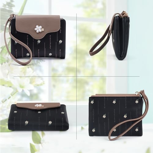 WishLotus Women Wallet, Cute Womens Credit Card Wallet with Wrist Strap Small Zipper Wallet, Soft Coin Purse for Dating Traveling (Blue)2