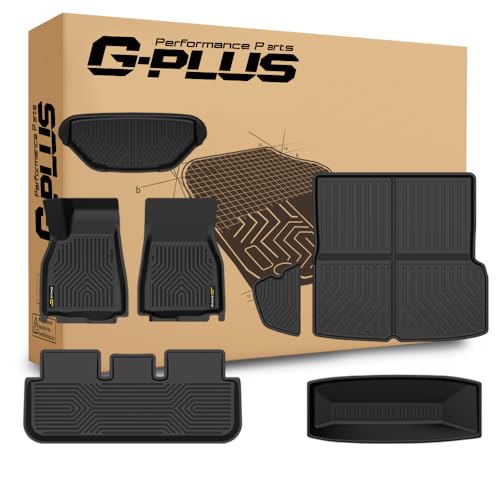 G-PLUS Floor Mats & Cargo Liner Compatible with Tesla Model S 2021 2022 2023 2024 2025 All Weather Protection TPE Floor Liners 1st & 2nd & 3rd Front Rear Full Set Car Mats Black 2021-2024|Fi
