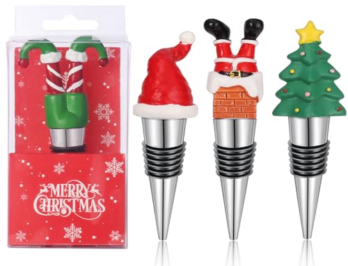 4PCS Christmas Wine Bottle Stopper Santa Hat Wine Stopper Xmas Decorative for Keeping Wine Fresh Holiday Wedding Birthday Christmas Party Supplies (Multi Resin,4)