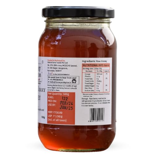 Image of Honey and Spice Wild Berry Honey (500g, Pack of 2) | Popularly known as Sidr or Jujube honey | 100% Organic | Raw and Unprocessed | No Added sugar | From the nectar of the Jujube plant | No Added Preservatives | Unblended and Unpasteurized | Natural and Original