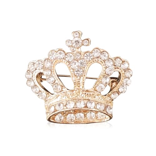 Image of YUNXI King Queen Royal Crown Brooch For Women Men Fashion Gold Silver Rhinestones Crystal Brooches Pin Wedding Party Banquet Birthday