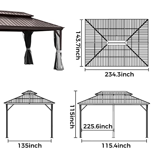 Outmotd 10X14 Ft Double Hardroof Gazebo With Netting And Shaded Curtains, Outdoor Gazebo 2-Tier Hardtop Galvanized Iron Aluminum Frame For Patio, Backyard, Deck And Lawns, Parties #TOP6