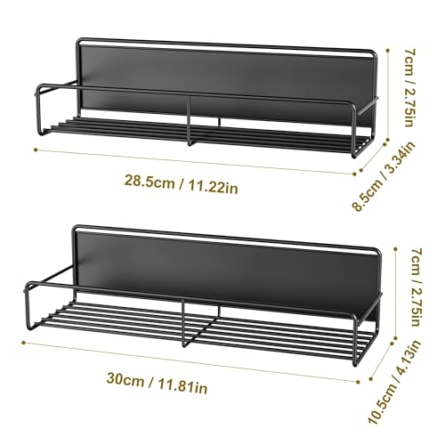 Image of 2 Pack Magnetic Spice Rack Organizer, Space Saver for Refrigerator and Microwave Oven, Magnetical Fridge Shelf for Jars, Seaoning, tins and Utensils Black