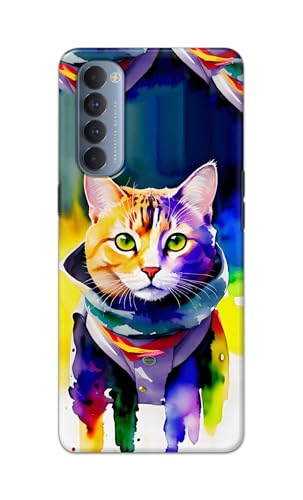 Image of Printed Hard Back Cover for Oppo Reno4 Pro Back Cover (Coloured Cat) -190724(EA)