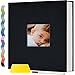 Popotop Photo Album Self Adhesive with Picture Display Window,40 Pages DIY Scrapbooking Supplies Kit for 4x6 8x10 Picture,Linen Cover Memory Book for Baby Wedding, with Scraper and Metallic Pen
