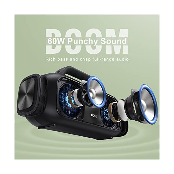 DOSS Extreme Boom Bluetooth Outdoor Speaker with 60W Mighty Sound, Deep Bass, 30H Playtime,10400mAh Power Bank, IPX6 Waterproof Speaker with Portable Strap for Camping, Pool, Beach, Garage, Work - Image 3