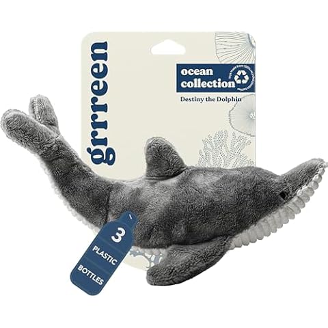 GRRREEN Ocean Collection Dog Toys | Medium Sized Destiny The Dolphin | Cute, Durable, & Sustainable Plush Chew Toys for Dogs | Made from Eco Friendly & Recycled Materials | Go Green! Cover