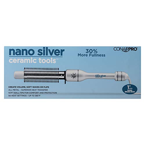 ConairPro Nano Silver 1-inch Hot Air Brush Curling Iron, Create Volume, Soft Waves Or Flips