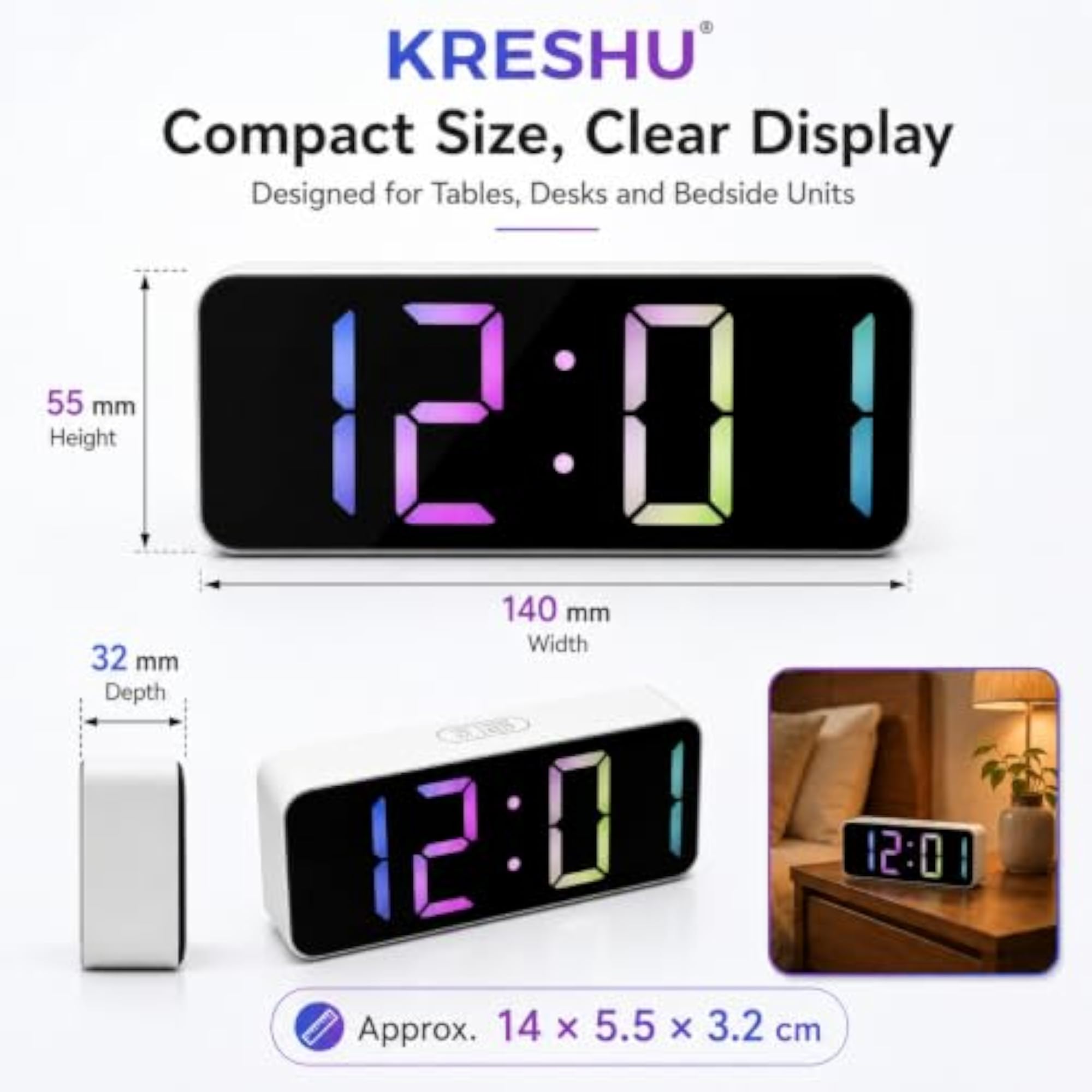 Digital LED Table Alarm Clock with Mirror Display