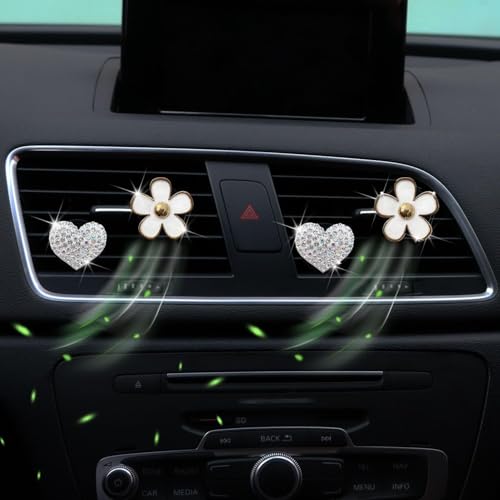Image of 4PCS Car Air Vent Clips with Fragrance Pads, Cute Flower Air Fresheners | Daisy, Heart-Shaped Vent Clip, Car Interior Decor Charm, Car Decor Accessories, for Women and Girls, Interior Aesthetic
