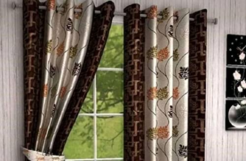 Image of Woah Polyester Floral Door Curtain Door Window Curtain Premium Polyester Weaved Parda Modern Parde for Living Room Bedroom Home Office Screens Eyelet Ring (7 Feet -Brown4)