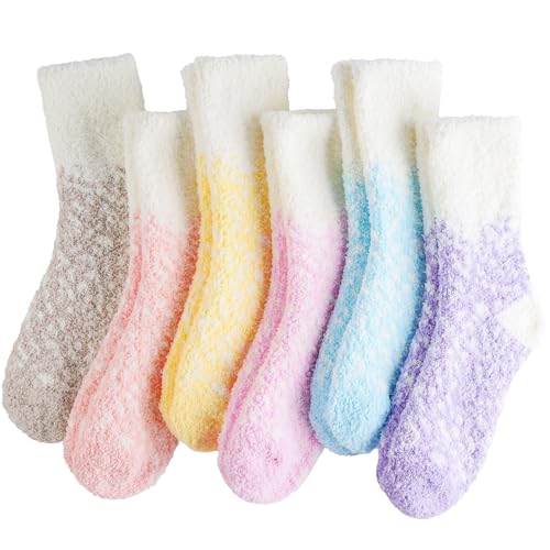 Image of floconssy Fuzzy Socks for Women Gifts, Fluffy Cozy Plush Soft Slipper Socks for Fall Winter Christmas Warm Home 5 /6 Pairs