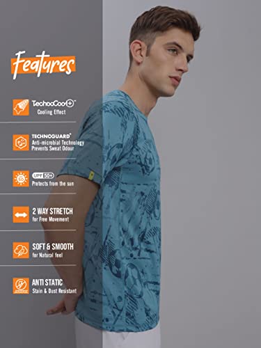 Image of TECHNOSPORT Men Polyester Regular Fit Half Sleeve Jacquard T-Shirt with Double Cool, Quick Dry & Anti Microbial for Sports, Running & Casual Use