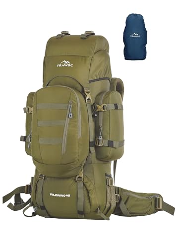 TRAWOC WILDWING 95L Internal Frame Travel Backpack with Detachable Daypack (80 + 15) / Camping Hiking Trekking Bag Large Rucksack for Men & Women BHK007 Olive Green