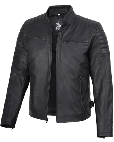 Image of fjackets Cafe Racer Mens Leather Jacket - 100% Real Lambskin Leather Jacket Men Moto Style Outerwear