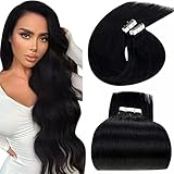 LAAVOO Tape in Extensions Human Hair Jet Black 30 Inch Remy Hair Extensions Long Tape in Human Hair...