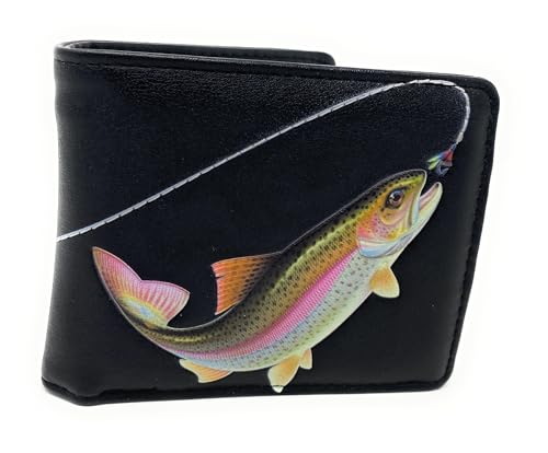 Shagwear Outdoorsman Gone Fishing Men's and Teen Boy's Billfold Wallet Vegan Faux Leather Black