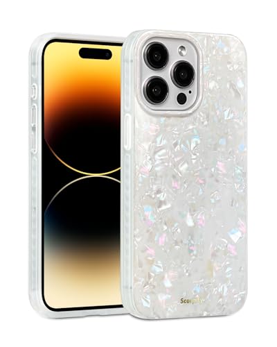 SCORPIFY for iPhone 15 Pro Case [Compatible with MagSafe] with Colorful Pearl Iridescent Design, Cute Clear Magnetic Phone Bumper for Women Girls, Stylish Slim Cover with Mother of Pearl Shell Pattern