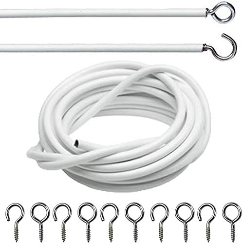 JKG® 2M NET CURTAIN WIRE CORD - 8 Pairs Hooks & Eyes Set | Cut To Any Size Shower Curtain Kit | Perfect Window Curtains | Long Voile Wire Curtain Kit