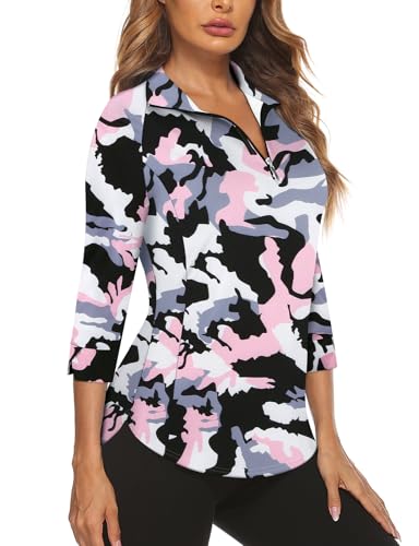 Image of Cucuchy Style Womens Golf Shirt 3 /4 Sleeve Quarter Zip Workout Tennis Tops Quick Dry UPF 50+ Shirts