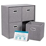 BIRDROCK HOME Linen Cube Organizer Shelf with 4 Storage Bins - Durable, Collapsible Multi-Purpose Shelving Unit for Bedroom, Closet, or Dorm, Compact Cubbie Shelf for Toys, Clothes, or Towels - Grey
