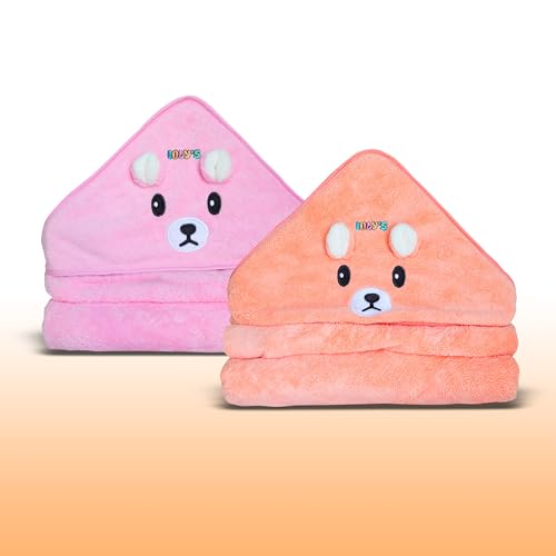Image of Ioly's Hooded Baby Bath Towels for Newborn Essentials 41 inch Set of 2 Towels with Hood for Kids Babies Toddler Infant (Large) Baby Towel Cosas para Bebes recien nacidos Bath Items (Pink and Orange)