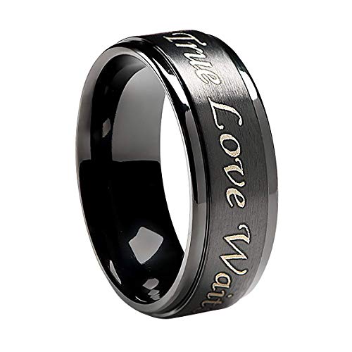 Cavalier Jewelers Purity Ring - True Love Waits - Black Plated Titanium Band (8mm Wide) - Men's & Women's Sizes [Size 7]