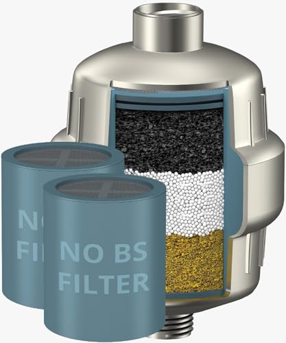 Image of Heavy Duty NO BS Shower Filter with Extra Replacement Cartridge - 99% Removal for Hard Water, Chlorine, Fluoride, Heavy Metals, Micro-Life, Organics and More (Nickel Brushed)