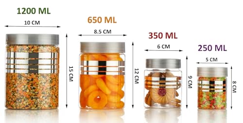 Image of Kitchen Storage Container Set, Transparent, PET Material, Airtight, Round, 1200ml 650ml 350ml 250ml, (Pack Of 16)