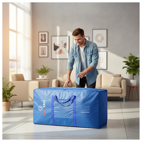Image of Storite Extra Large Moisture Proof 236 L Heavy Duty 1680 Denier Nylon Multi-Purpose Toys Storage Bag /Stationery Paper /Blankets /Clothes Storage Bag (Blue, 113x39.5x53 cm)
