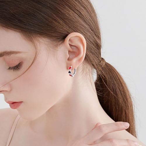 KEQ Poker Huggie Hoop Earrings 925 Sterling Silver Casual Casino Hearts and Spades Playing cards Simulate Cool Funny Earrings for Women3