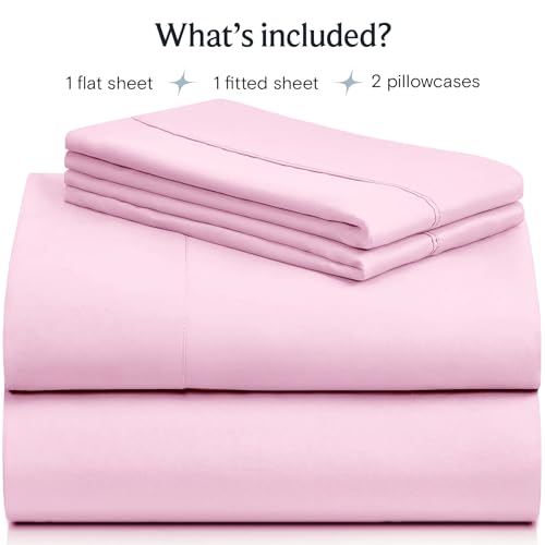Image of LuxClub 4 PC Sheet Set Bed Sheets Deep Pockets Eco Friendly Wrinkle Free Cooling Machine Washable Hotel Bedding Silky Soft - Powder Pink Full