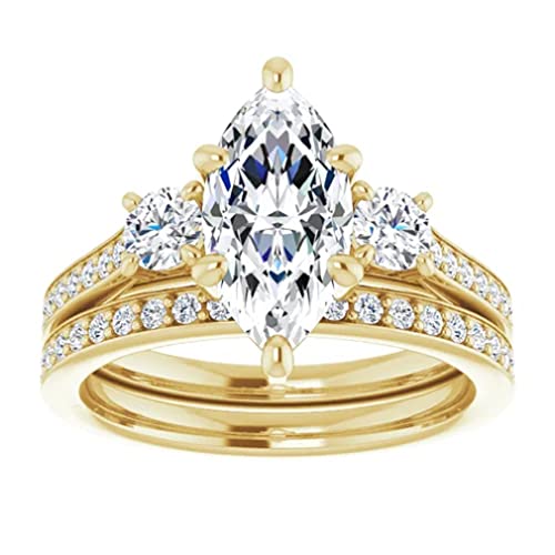 10K Solid Yellow Gold Handmade Engagement Rings 1.0 CT Marquise Cut Moissanite Diamond Solitaire Wedding/Bridal Rings Set for Women/Her Propose Rings (4.5)2